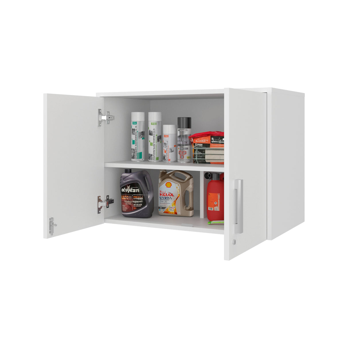 Gabinete Superior de Garaje Blanco 70x50cm con Un Entrepaño y Tres Compartimientos - GABINETES SUPERIORES PARA GARAJE | Bylmo