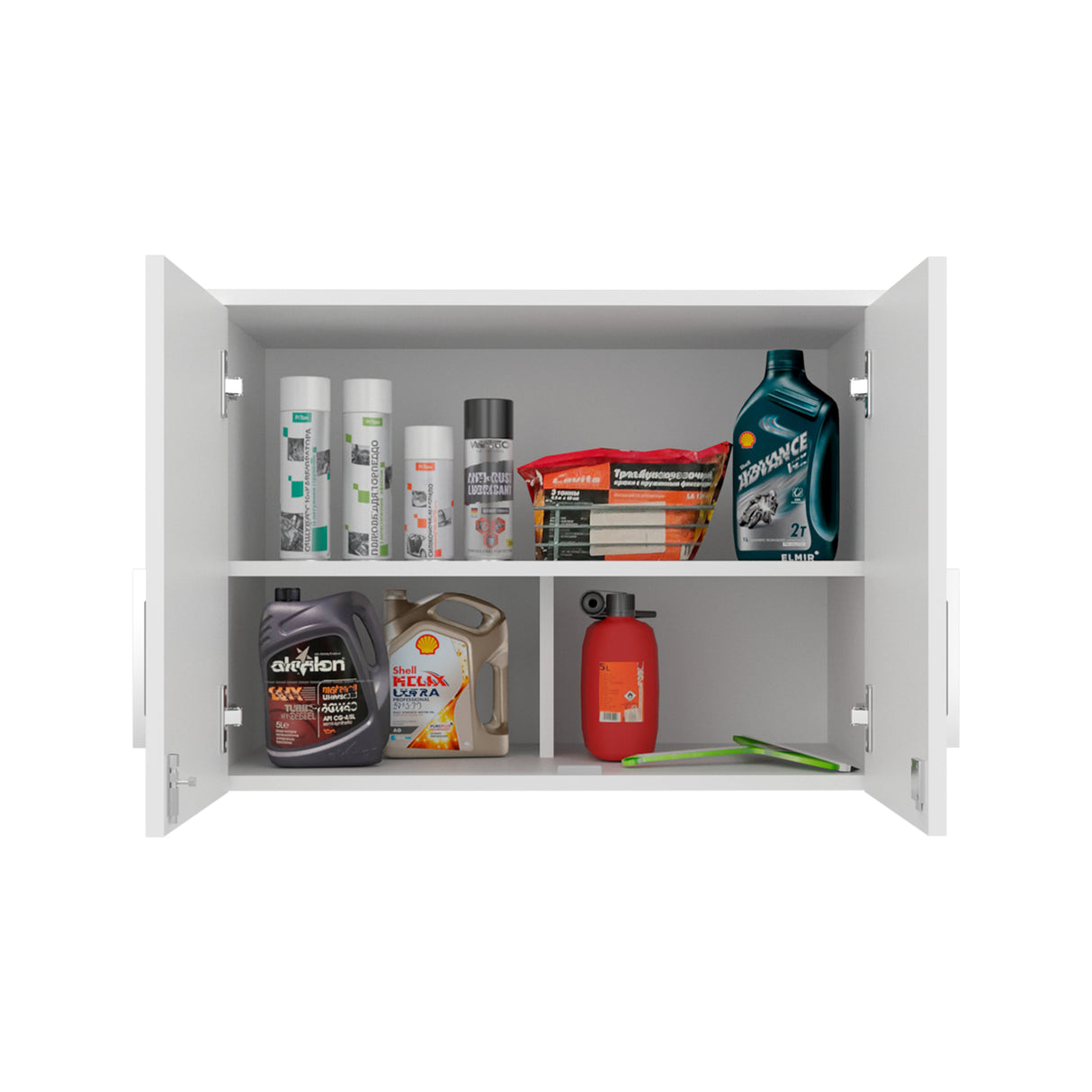 Gabinete Superior de Garaje Blanco 70x50cm con Un Entrepaño y Tres Compartimientos - GABINETES SUPERIORES PARA GARAJE | Bylmo