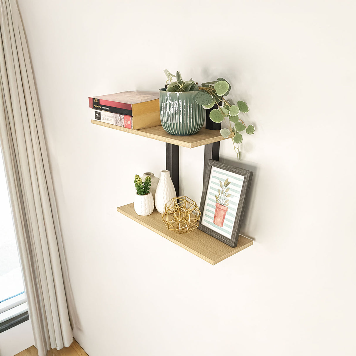 Repisa en Escalera Madera Natural y Negro 45x50cm con Dos Entrepaños - REPISAS | Bylmo