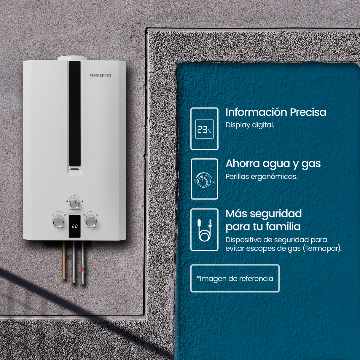 Calentador de Agua Challenger Blanco y Negro 42x71cm 16 Litros de Tiro Natural para Gas Natural - CALENTADORES DE AGUA | Bylmo