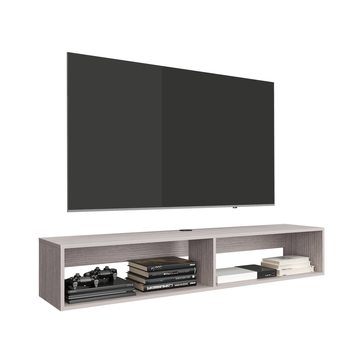 Rack de TV Flotante Gris Positano 150x26.5cm Para TV Hasta 65 Pulgadas con Ranuras para Cables - MUEBLES DE TV | Bylmo