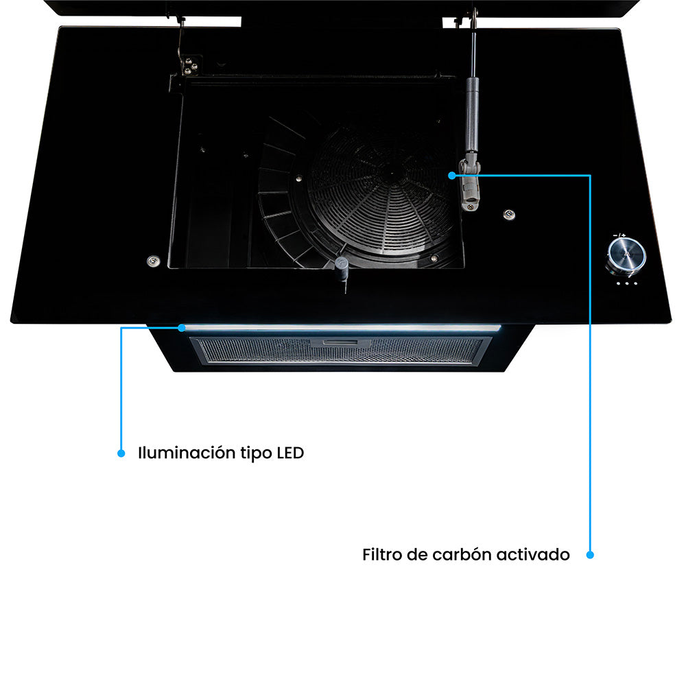 Campana Península Challenger Aura Negro 75x79.5cm de Tres Velocidades - CAMPANAS Y EXTRACTORES | Bylmo