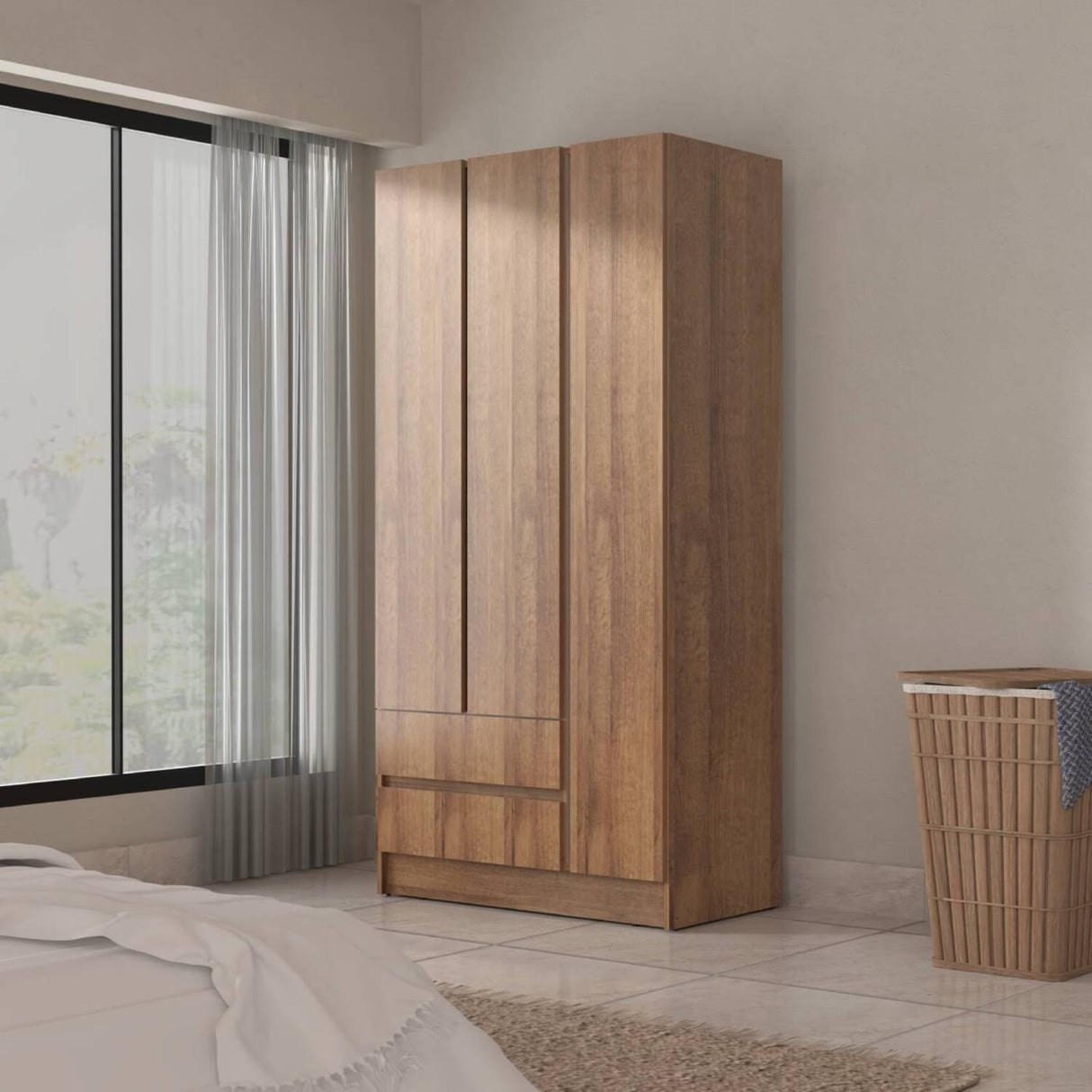 Closet Armario AM20223 Amareto y Blanco 91x180cm con Dos Puertas y Dos Cajones - CLOSETS | Bylmo