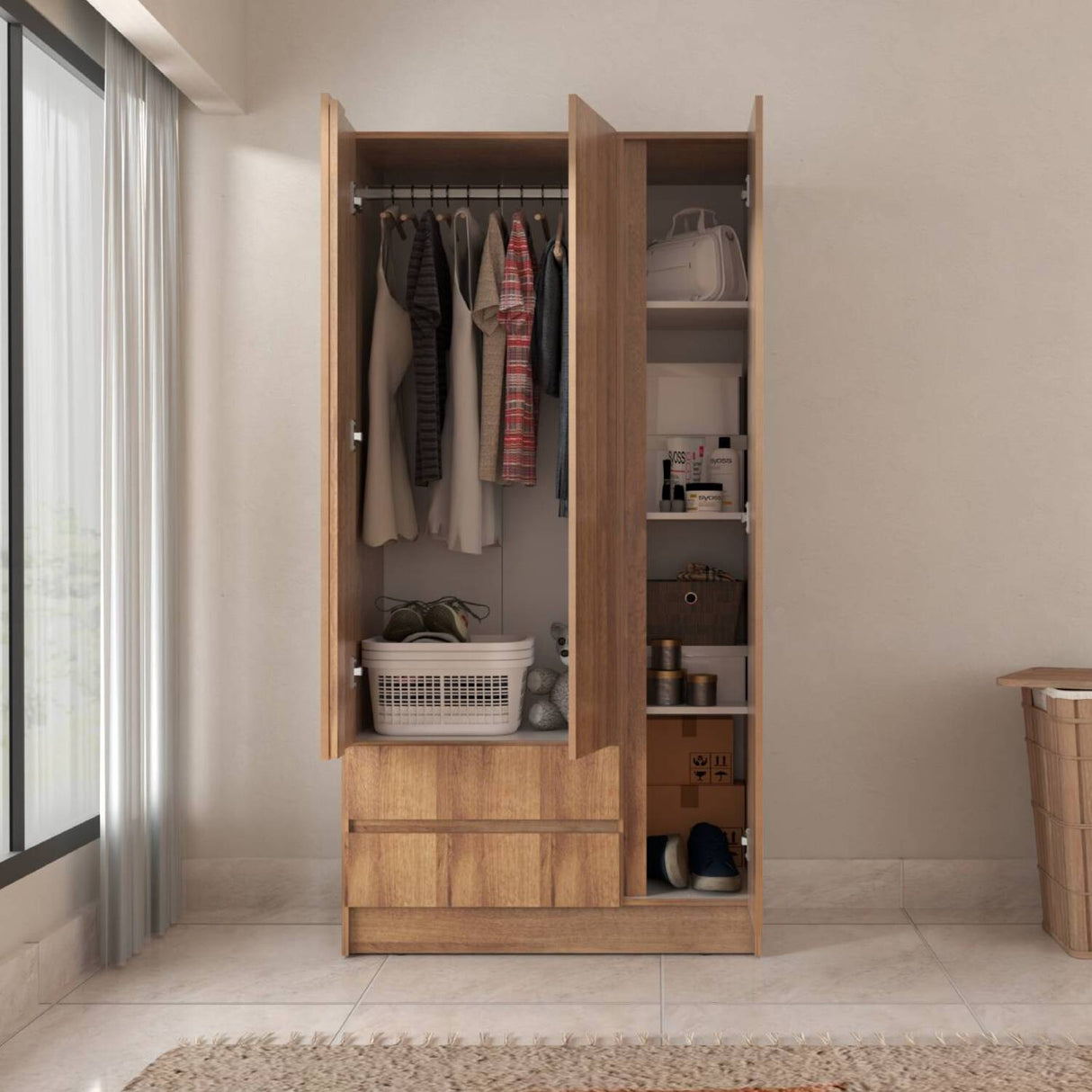Closet Armario AM20223 Amareto y Blanco 91x180cm con Dos Puertas y Dos Cajones - CLOSETS | Bylmo