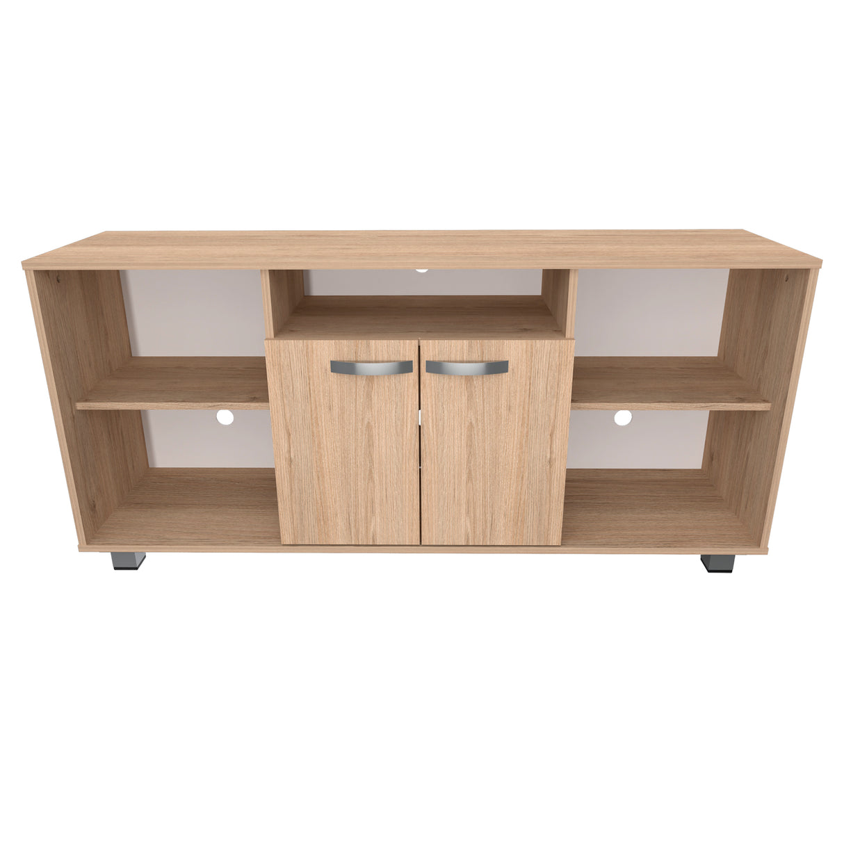 Mesa para TV Arena y Blanco 140x65cm Para TV Hasta 60 Pulgadas con Un Cajón con Ranuras para Cables y con Patas - MUEBLES DE TV | Bylmo
