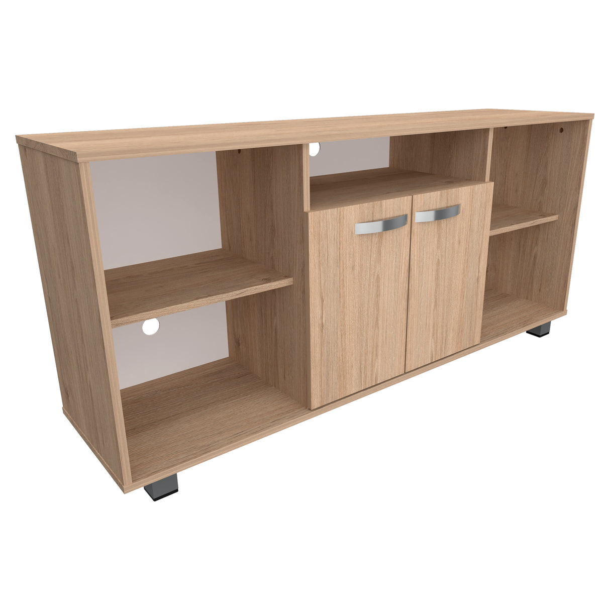 Mesa para TV Arena y Blanco 140x65cm Para TV Hasta 60 Pulgadas con Un Cajón con Ranuras para Cables y con Patas - MUEBLES DE TV | Bylmo