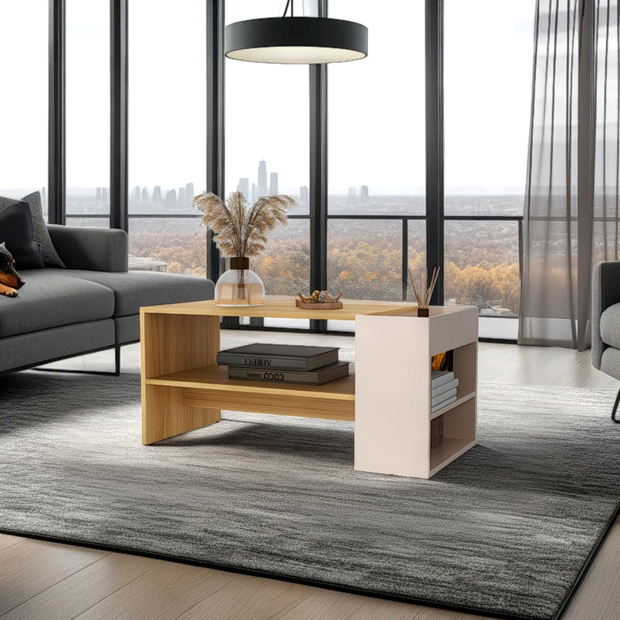 Mesa de Centro Adel Capri y Fresno 91x42cm Rectangular con Compartimiento - MESAS DE CENTRO | Bylmo