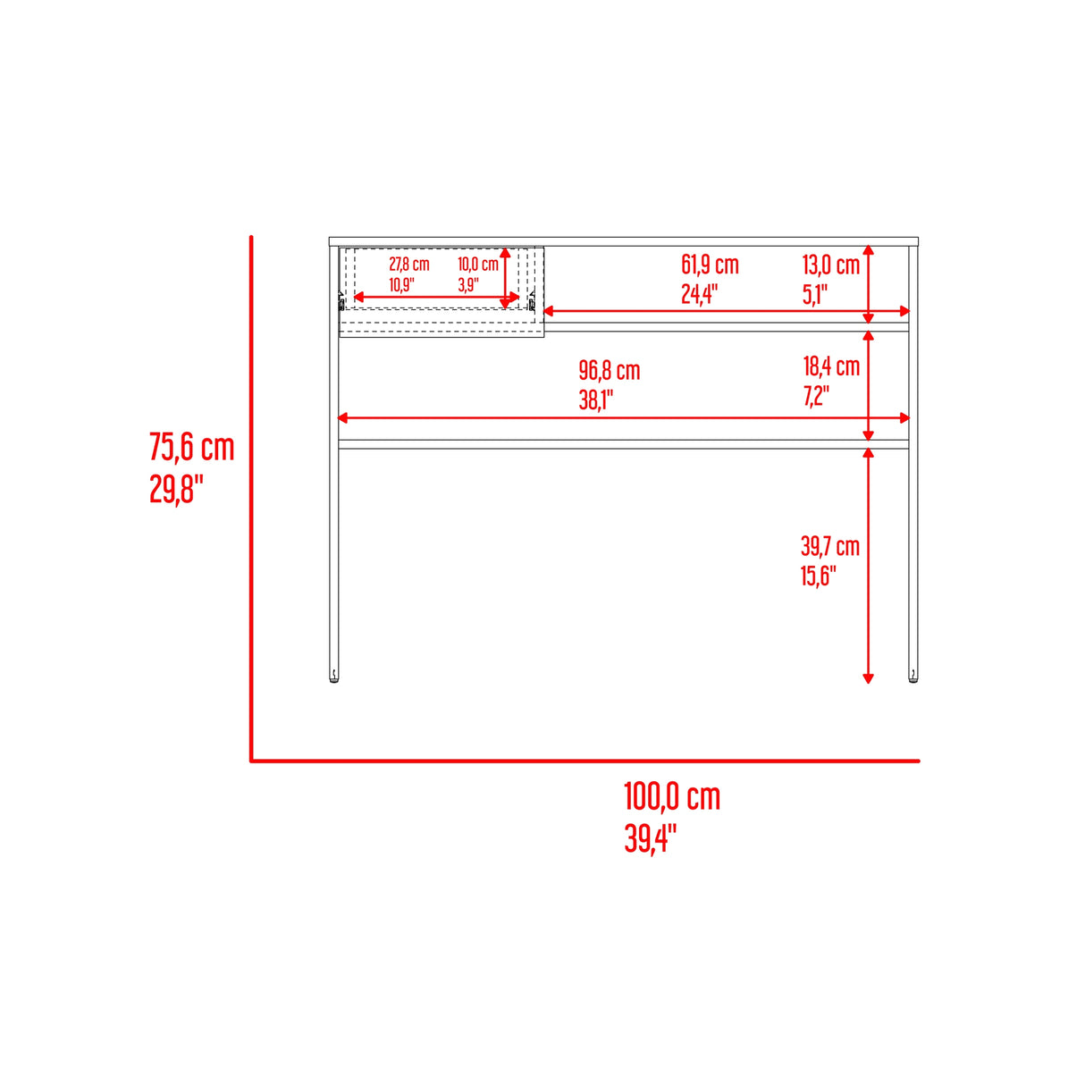 Escritorio Hungria Nogal 100x75.7cm con Un Cajón - ESCRITORIOS | Bylmo