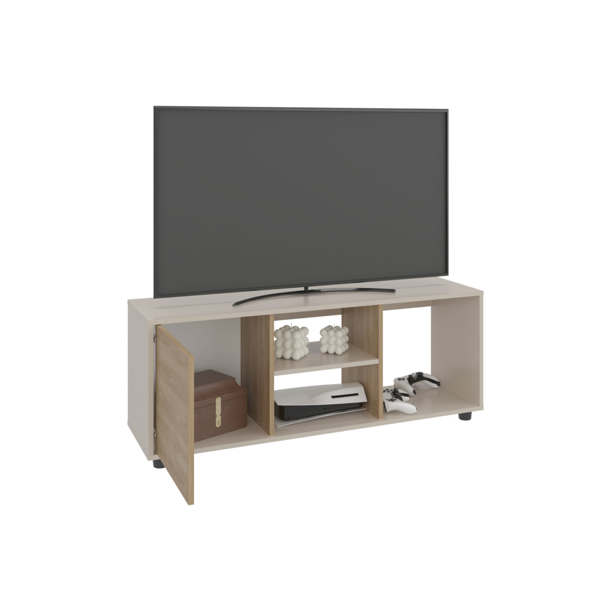 Rack de TV Adel Capri y Fresno Europeo 120.3x46.7cm para TV Hasta 50" Pulgadas con Tres Compartimientos - MUEBLES DE TV | Bylmo