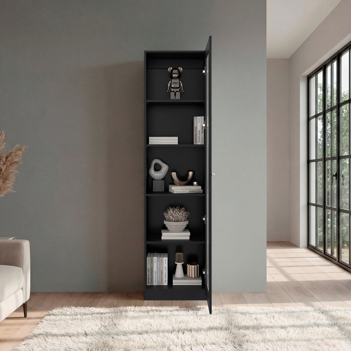 Vitrina Rectangular Home Wengue 45x180.6cm con Cuatro Entrepaños - BIBLIOTECAS Y ESTANTERIAS | Bylmo