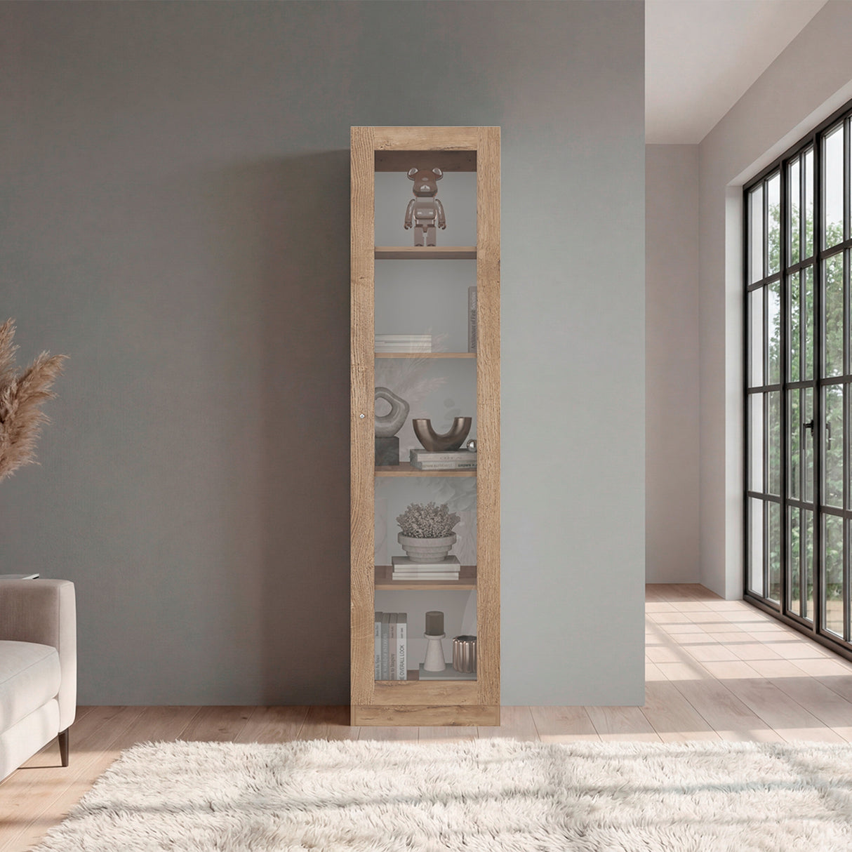 Vitrina Rectangular Home Macadamia 45x180.6cm con Cuatro Entrepaños - BIBLIOTECAS Y ESTANTERIAS | Bylmo