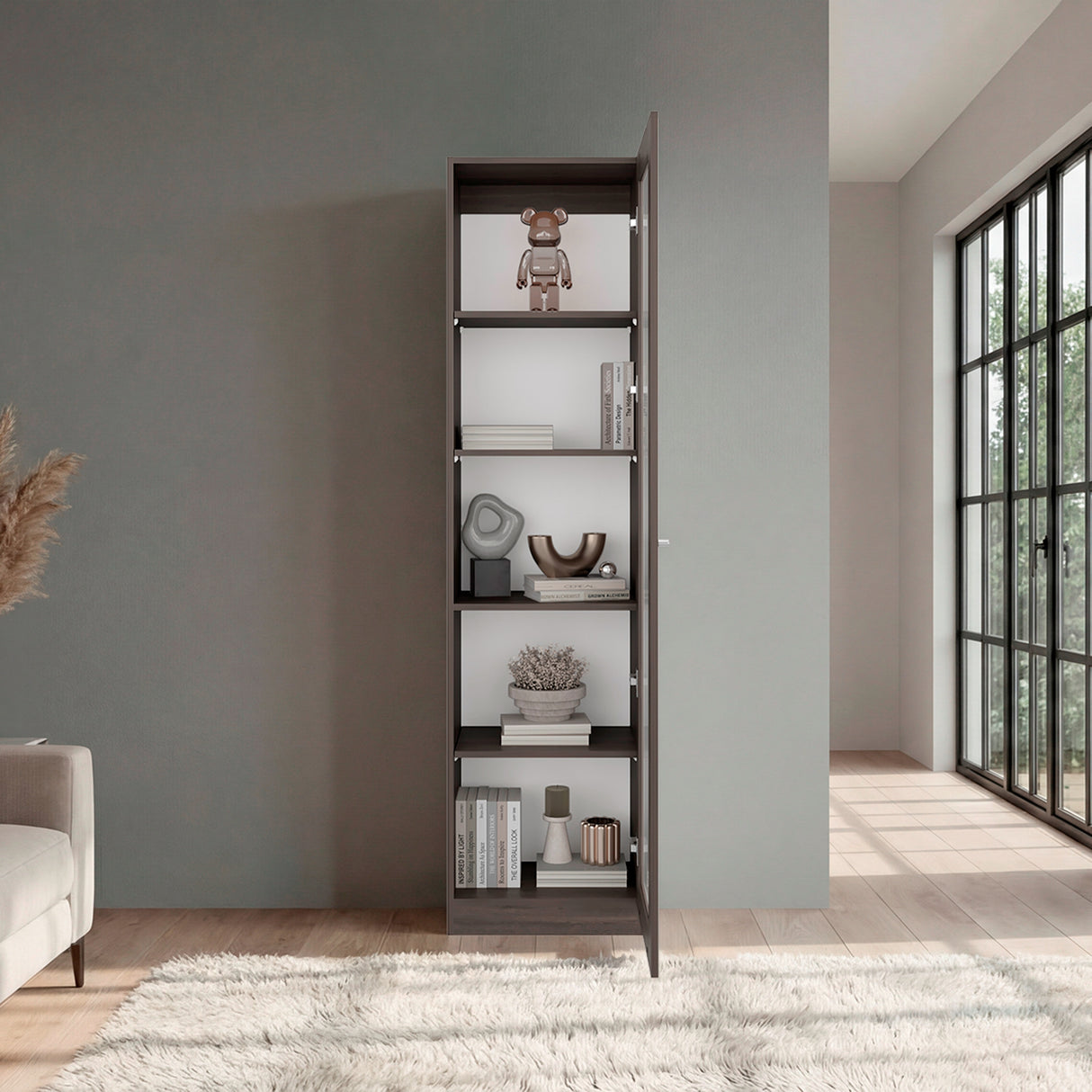 Vitrina Rectangular Home Milan y Blanco 45x180.6cm con Cuatro Entrepaños - BIBLIOTECAS Y ESTANTERIAS | Bylmo