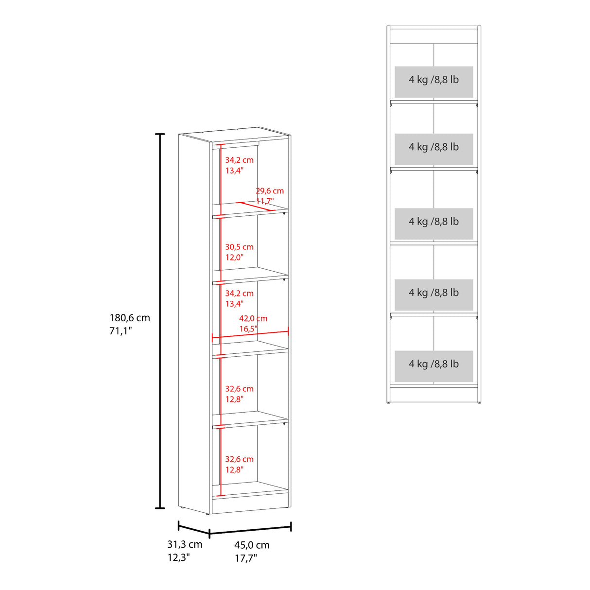 Vitrina Rectangular Home Milan y Blanco 45x180.6cm con Cuatro Entrepaños - BIBLIOTECAS Y ESTANTERIAS | Bylmo