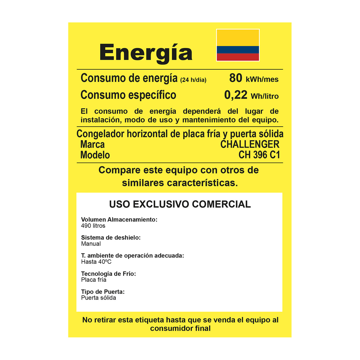 Congelador Challenger Blanco 156x89.5cm de 490 Litros Frost con Un Compartimiento - CONGELADORES | Bylmo