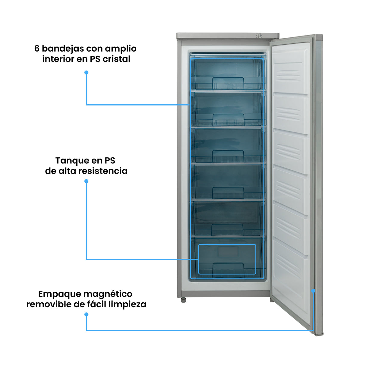 Congelador Challenger Gris 54.9x144cm de 161 Litros Frost con Seis Compartimientos - CONGELADORES | Bylmo
