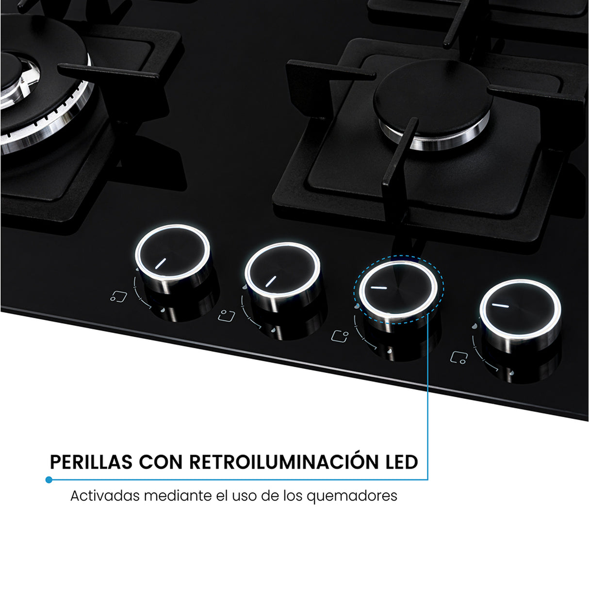 Estufa de Empotrar Challenger Aura Negro 59.1x51.1cm 110 Voltios para Gas Natural con Cuatro Quemadores - ESTUFAS DE EMPORTRAR Y CUBIERTAS | Bylmo