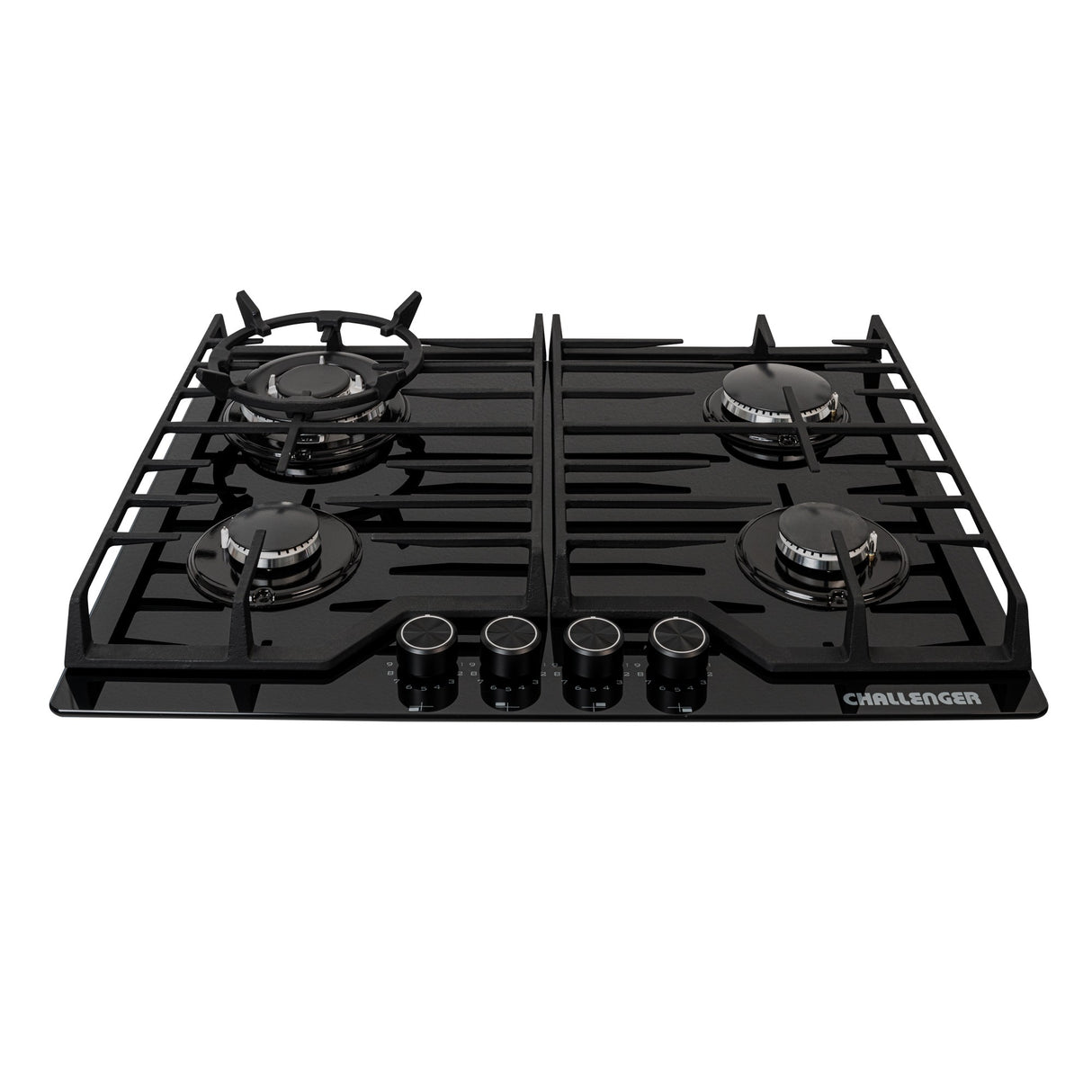 Estufa de Empotrar Challenger Cristal Squadra Negro 65x52cm para Gas Natural con Tres Quemadores y Un Quemador Triple Corona - ESTUFAS DE EMPORTRAR Y CUBIERTAS | Bylmo