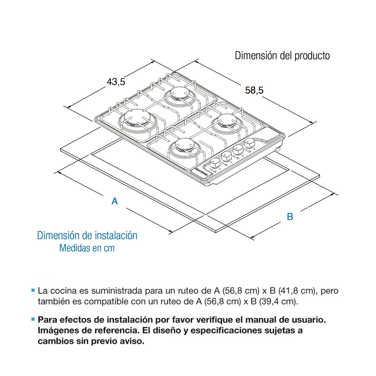 Estufa de Empotrar Challenger Precisa Plateado y Gris 58.5x43.5cm para Gas Natural con Cuatro Quemadores - ESTUFAS DE EMPORTRAR Y CUBIERTAS | Bylmo