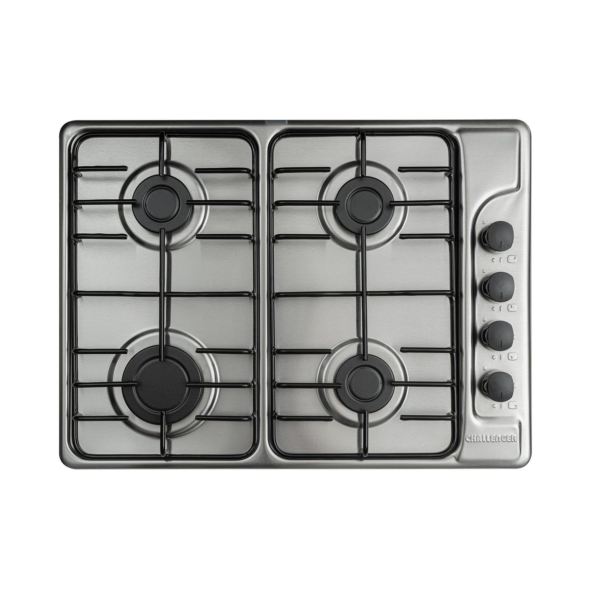 Estufa de Empotrar Challenger Precisa Plateado y Gris 58.5x43.5cm para Gas Natural con Cuatro Quemadores - ESTUFAS DE EMPORTRAR Y CUBIERTAS | Bylmo