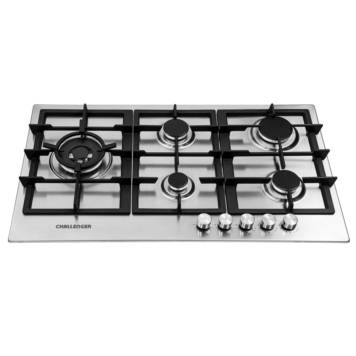 Estufa de Empotrar Challenger Verona Plateado y Negro 86x51cm 110 Voltios para Gas Natural con Cinco Quemadores - ESTUFAS DE EMPORTRAR Y CUBIERTAS | Bylmo