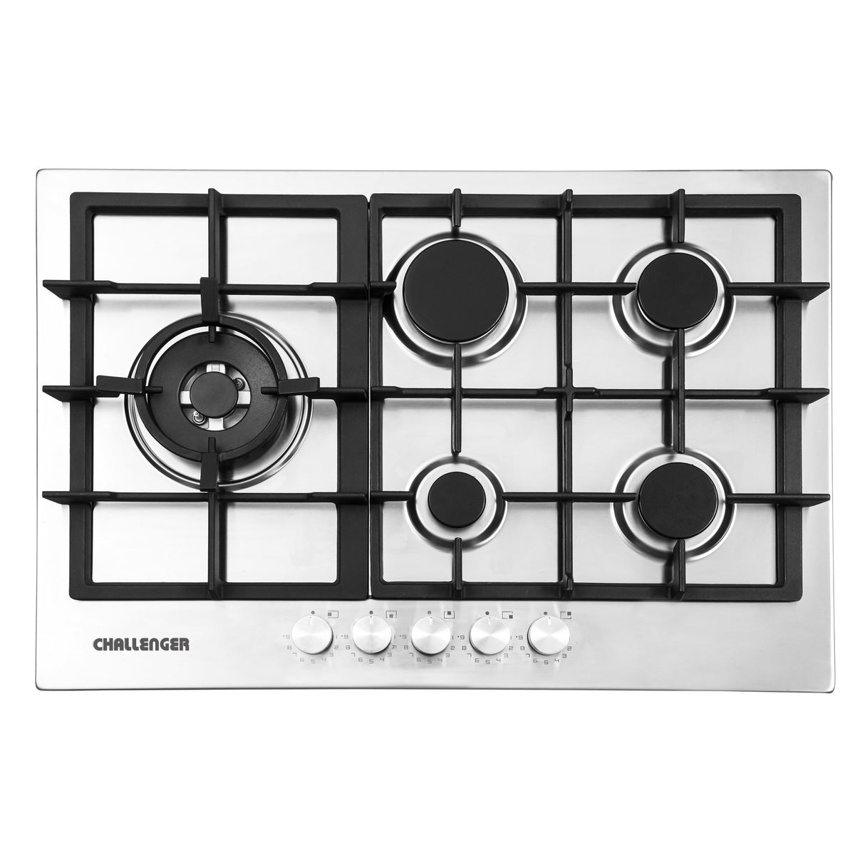 Estufa de Empotrar Challenger Verona Plateado y Negro 75x51cm 110 Voltios para Gas Natural con Cinco Quemadores - ESTUFAS DE EMPORTRAR Y CUBIERTAS | Bylmo
