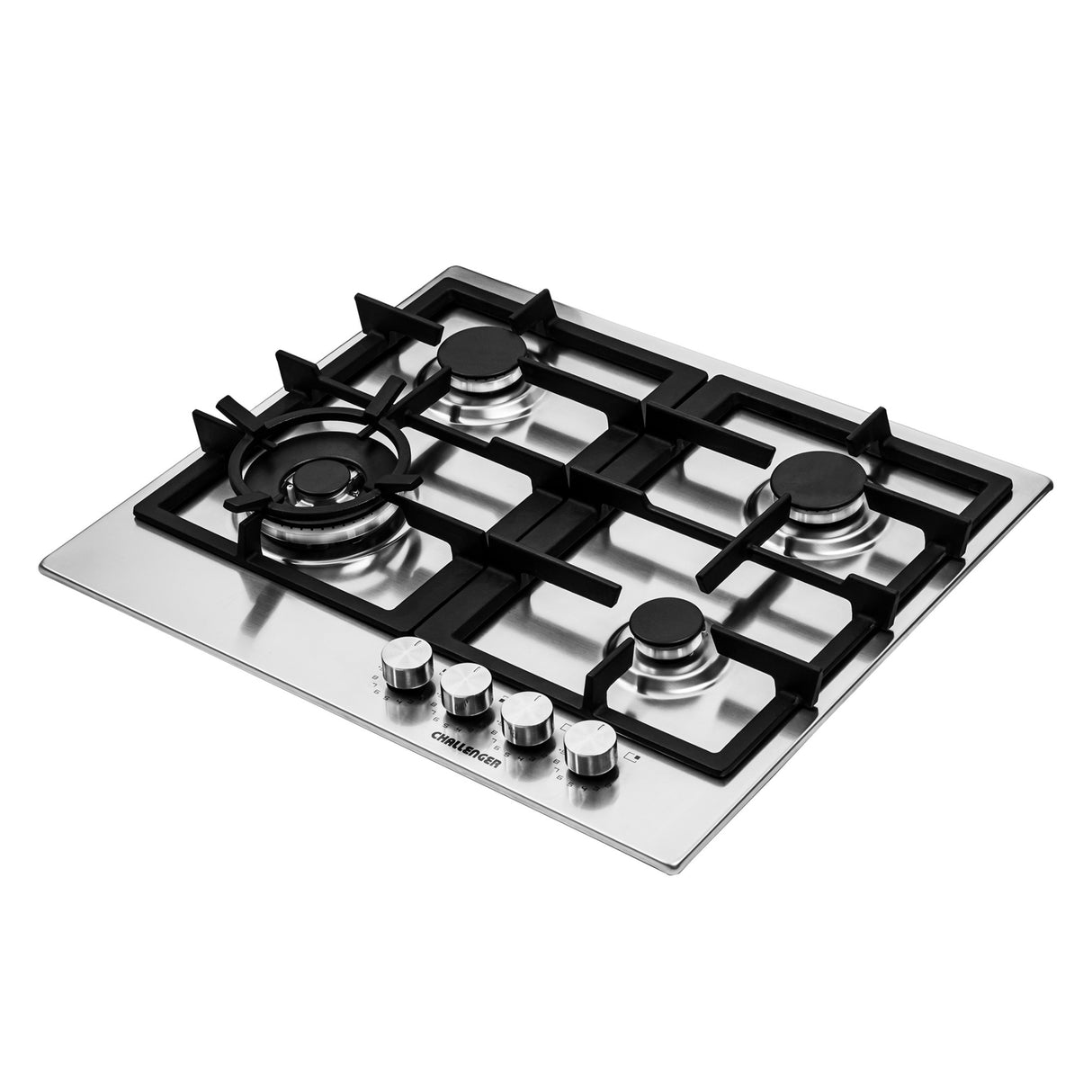 Estufa de Empotrar Challenger Verona Plateado y Negro 60x51cm 110 Voltios para Gas Natural con Cuatro Quemadores - ESTUFAS DE EMPORTRAR Y CUBIERTAS | Bylmo