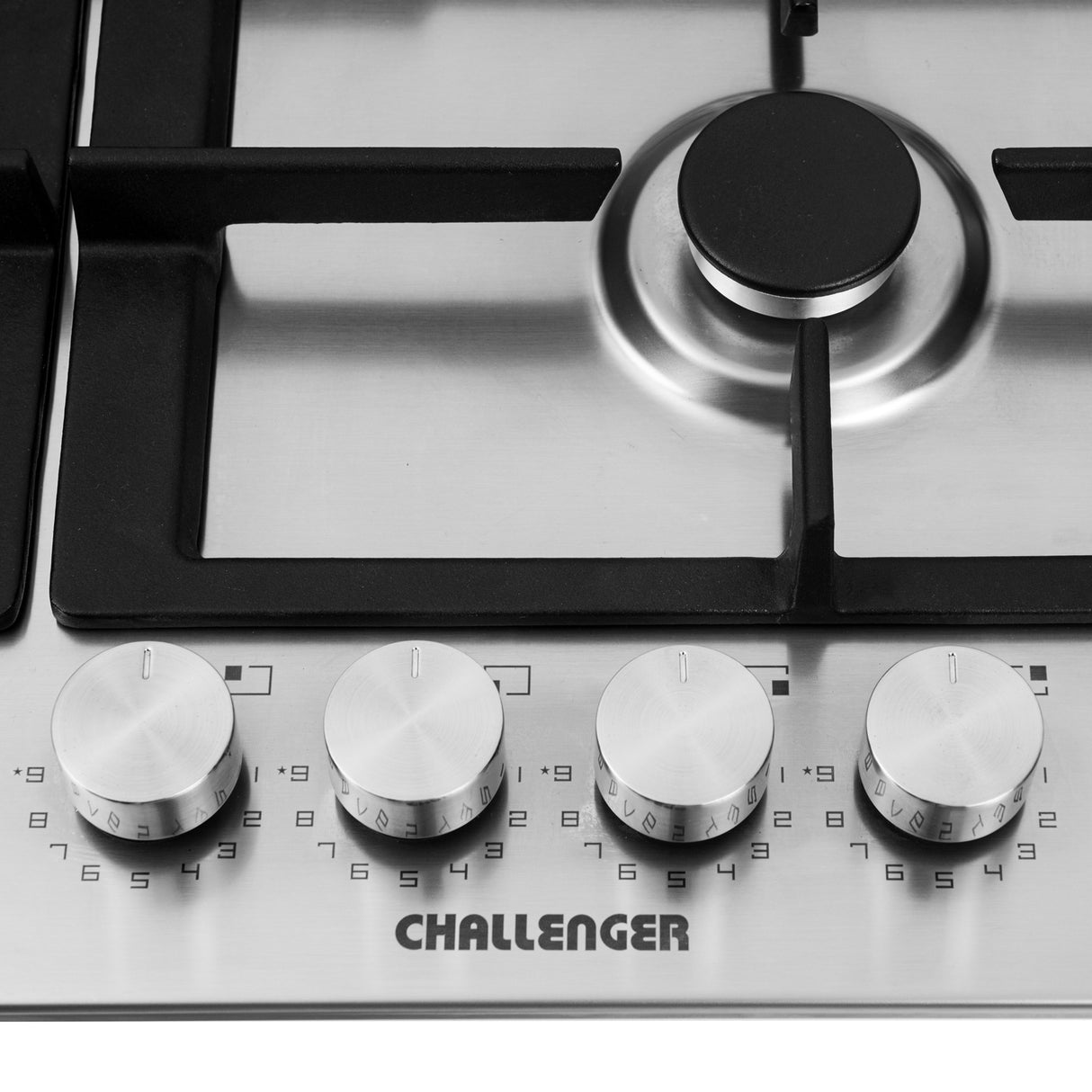 Estufa de Empotrar Challenger Verona Plateado y Negro 60x51cm 110 Voltios para Gas Natural con Cuatro Quemadores - ESTUFAS DE EMPORTRAR Y CUBIERTAS | Bylmo