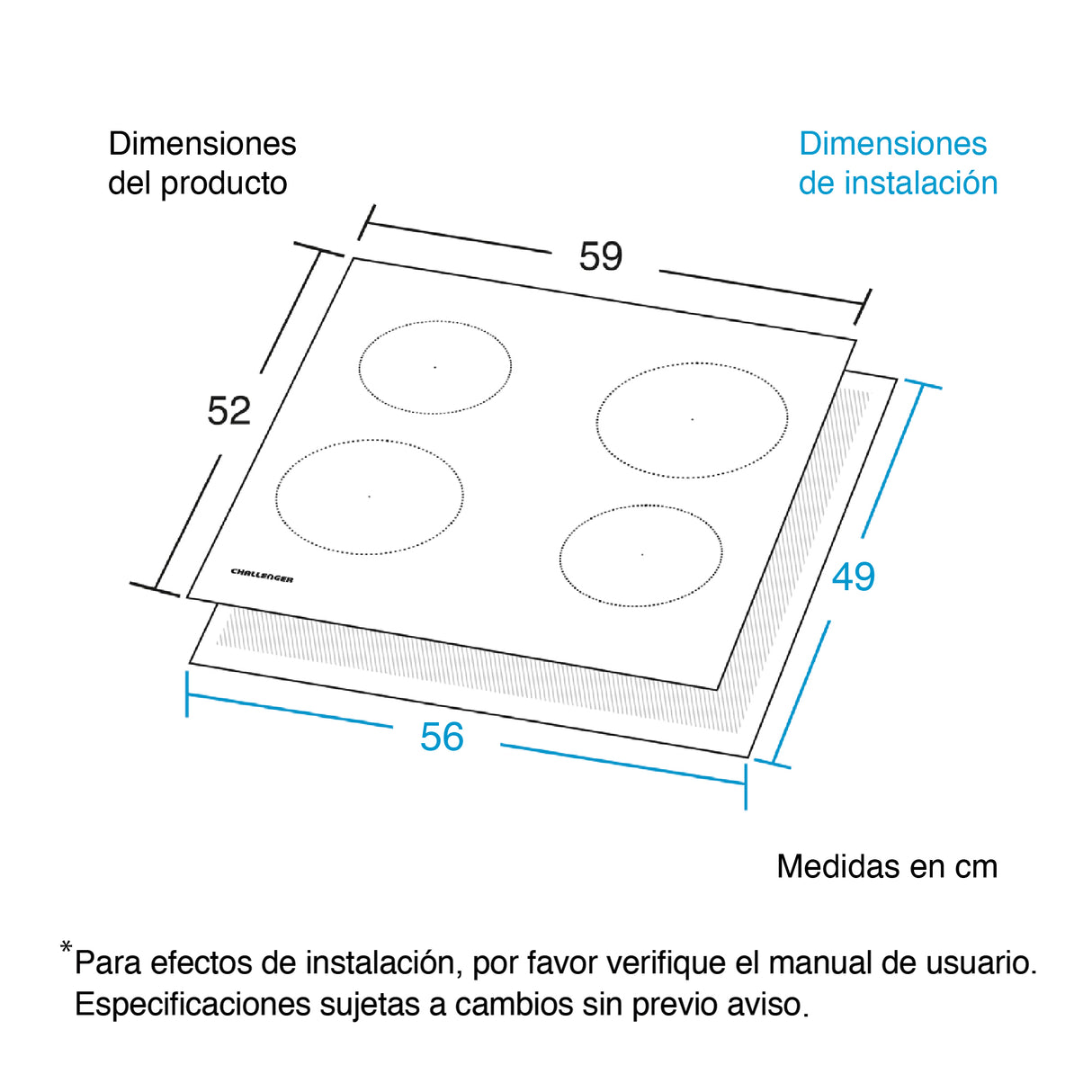 Estufa de Empotrar Challenger Vitrocerámica Negro 56x49cm 220 Voltios con Cuatro Quemadores y con Pantalla Digital - ESTUFAS DE EMPORTRAR Y CUBIERTAS | Bylmo