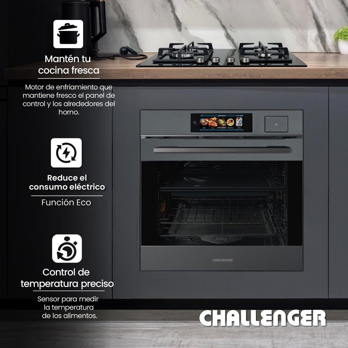 Horno de Empotrar Challenger Isola Gris Mate 59.4x59.5cm Electrico 220 Voltios con Pantalla Digital - HORNOS DE EMPORTRAR | Bylmo