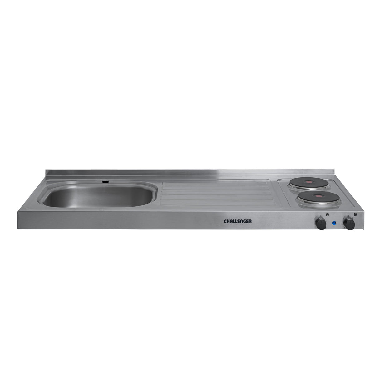 Mesón de Cocina Challenger Gris 120x50cm de Acero Inoxidable con Pozuelo Lado Izquierdo y con Estufa - MESONES DE COCINA | Bylmo