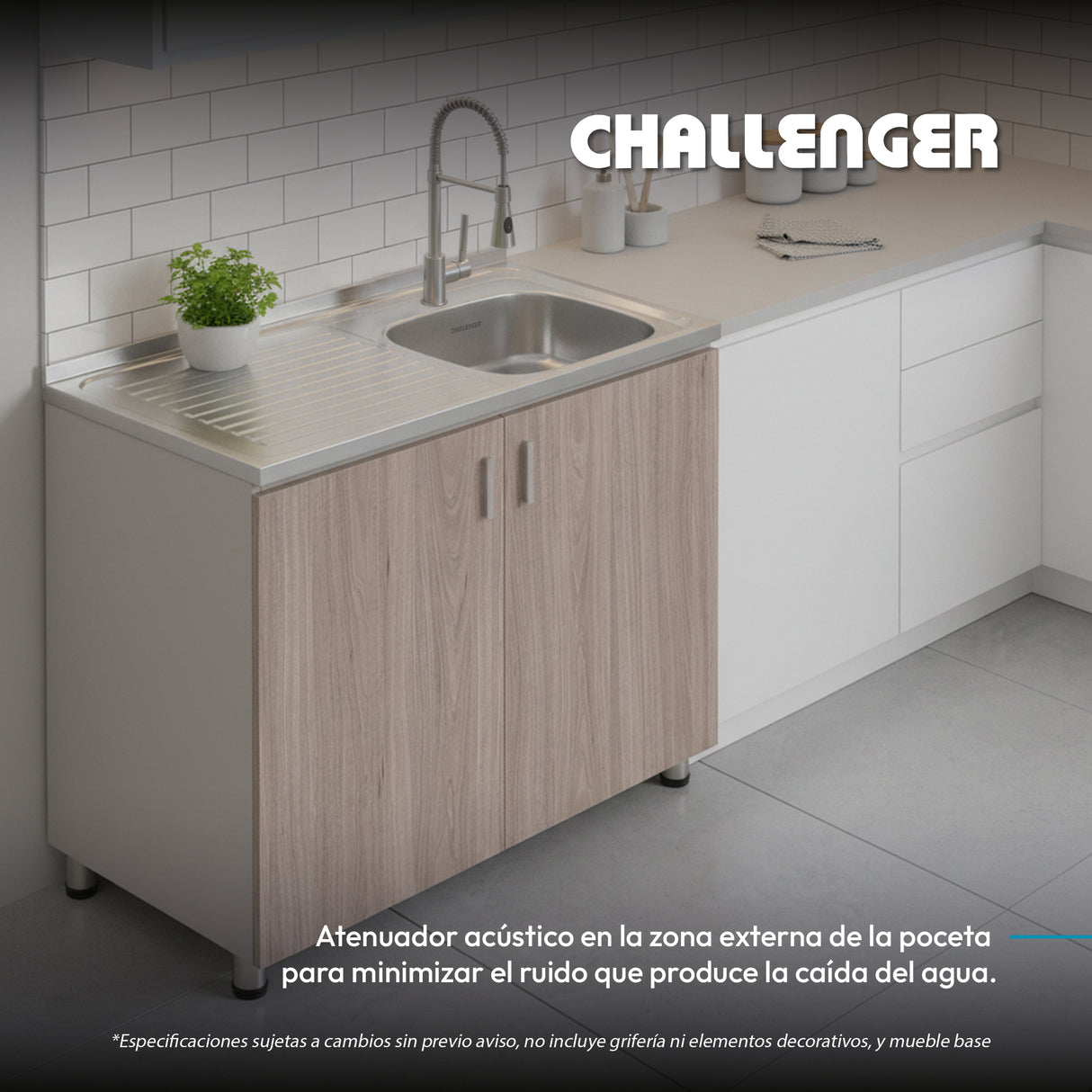 Mesón de Cocina Challenger Gris 100x50cm de Acero Inoxidable con Pozuelo Lado Derecho y sin Estufa - MESONES DE COCINA | Bylmo