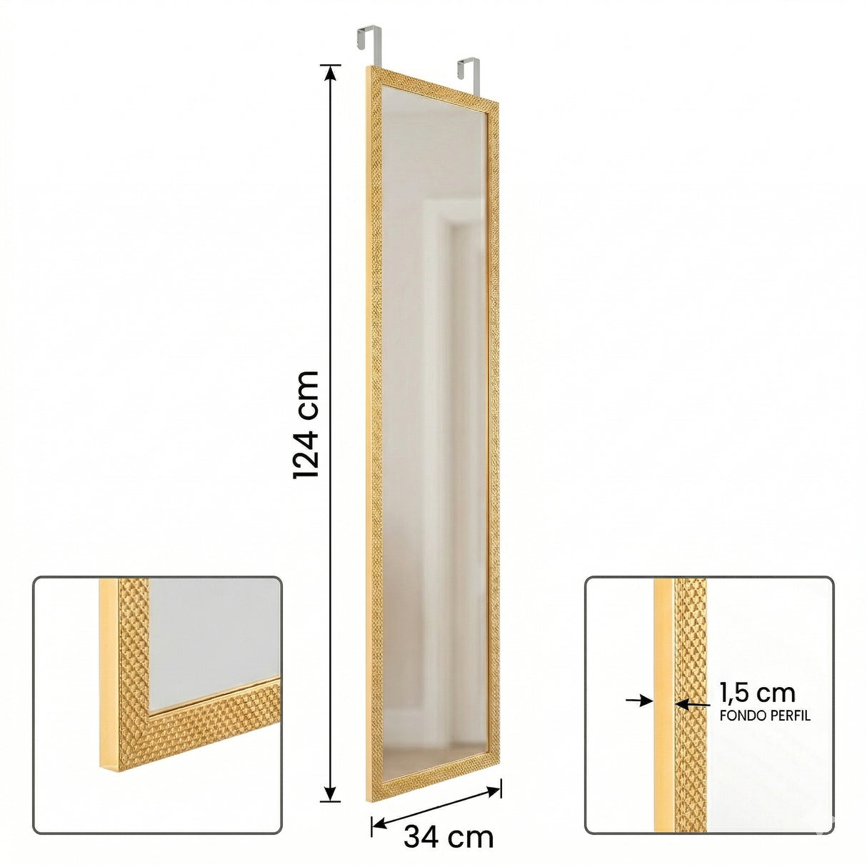 Espejo de Pared Gael Dorado 34x124cm Rectangular con Marco en Poliestireno - ESPEJOS DE PARED | Bylmo