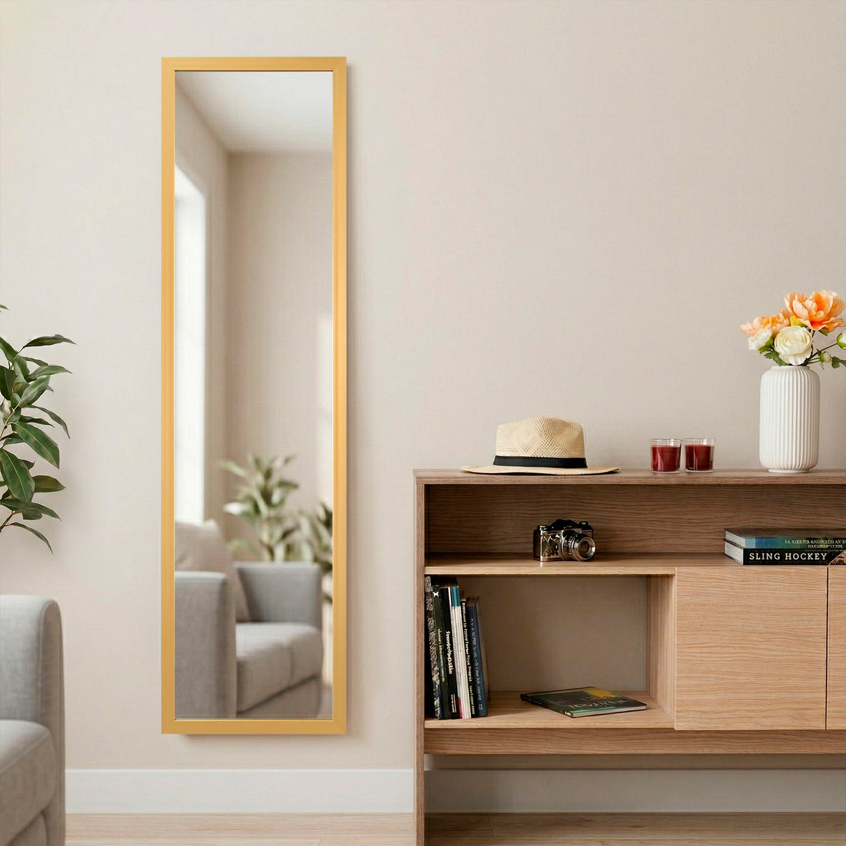 Espejo de Pared Liam Dorado 34x124cm Rectangular con Marco en Poliestireno - ESPEJOS DE PARED | Bylmo
