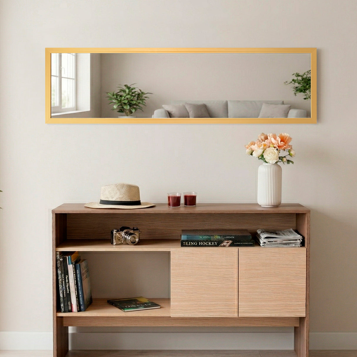 Espejo de Pared Liam Dorado 34x124cm Rectangular con Marco en Poliestireno - ESPEJOS DE PARED | Bylmo