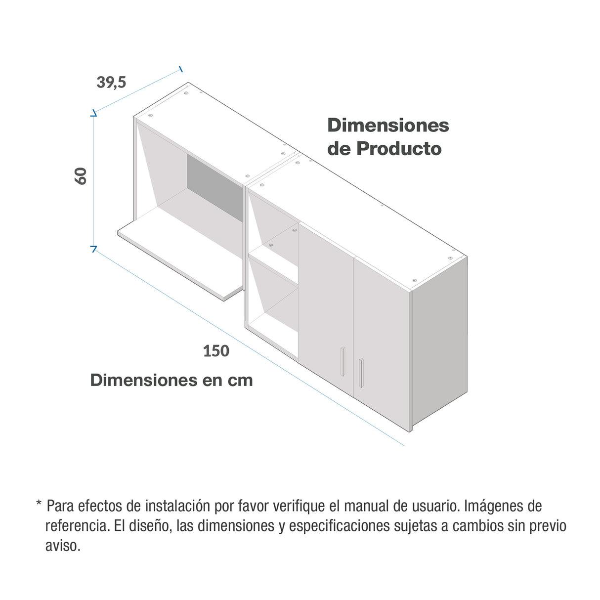 Mueble Superior de Cocina Challenger Acandi 150x60cm con Espacio para Extractor y con Espacio para Microondas - MUEBLES SUPERIORES DE COCINA | Bylmo
