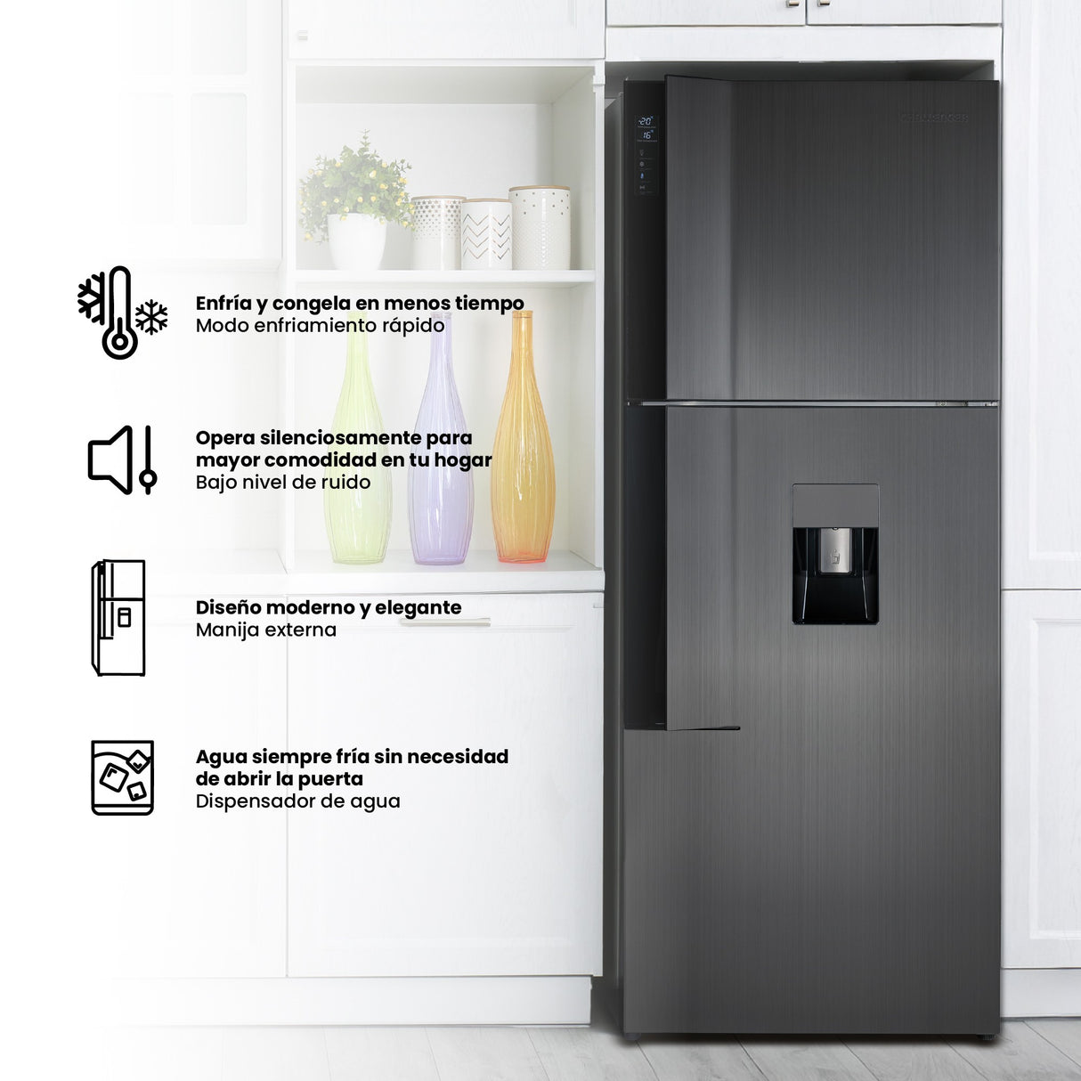 Nevera Inverter Challenger E - Cool Gris Oscuro 68x180cm No Frost de 403 Litros con Dispensador de Agua y con Congelador - NEVERAS | Bylmo