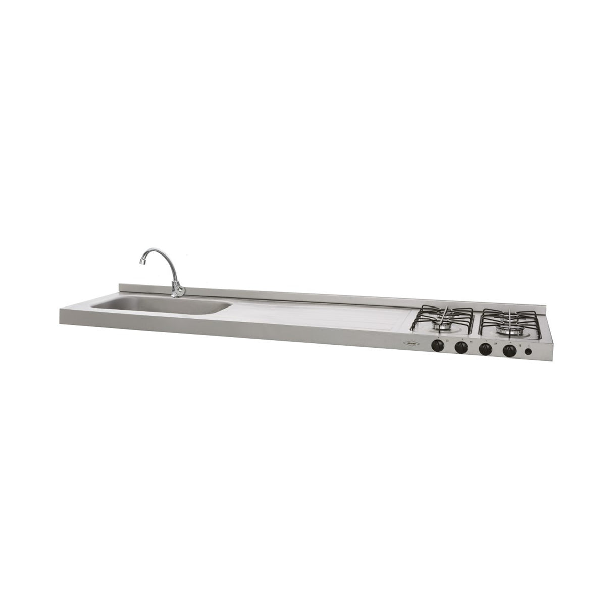 Mesón de Cocina Haceb Acero 180x53.5cm Con Pozuelo Lado Izquierdo y Estufa - MESONES DE COCINA | Bylmo