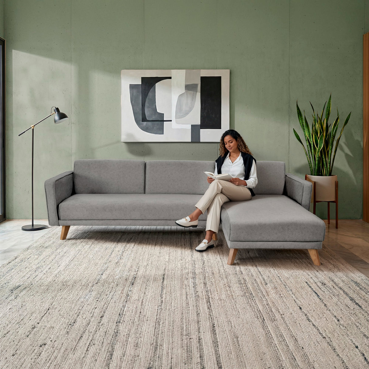 Sofá Cama en L Izquierda Chelsea Gris y Matiz Caoba 175x76cm de Dos Puestos Reclinable con Apoya Brazos - SOFAS Y POLTRONAS | Bylmo