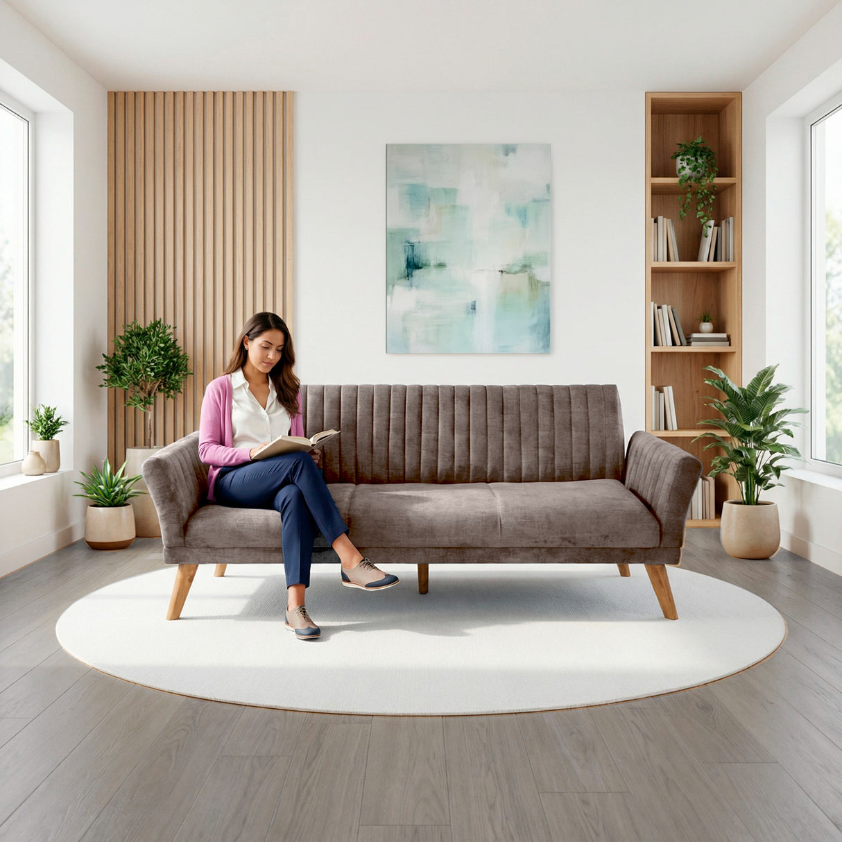 Sofá Cama Pensilvania Taupe y Matiz Caoba 205x87cm de Tres Puestos Reclinable con Apoya Brazos - SOFAS Y POLTRONAS | Bylmo