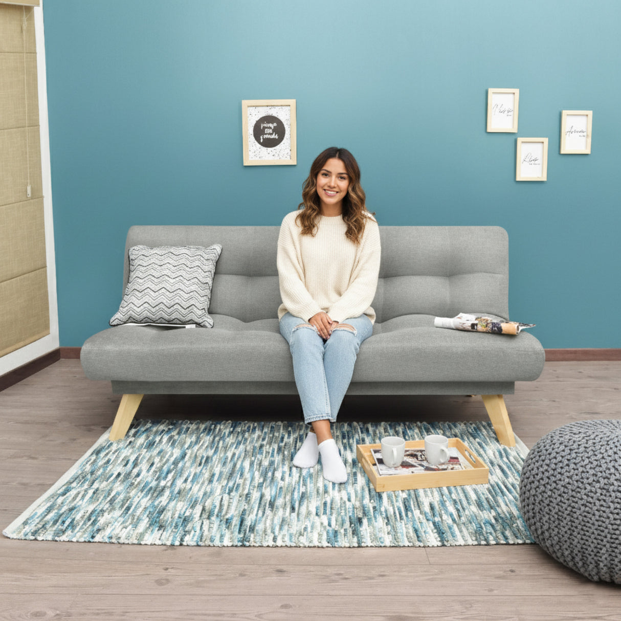 Sofá Cama Porto Plata y Matiz Natural 182x85cm de Tres Puestos Reclinable sin Apoya Brazos - SOFAS Y POLTRONAS | Bylmo