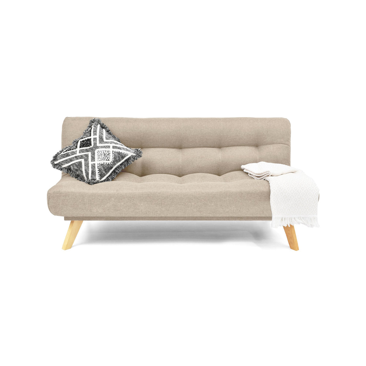 Sofá Cama Porto Beige y Matiz Natural 182x85cm de Tres Puestos Reclinable sin Apoya Brazos - SOFAS Y POLTRONAS | Bylmo