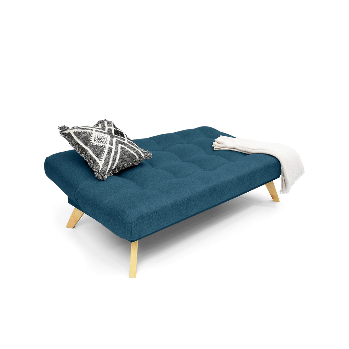 Sofá Cama Porto Azul y Matiz Natural 182x85cm de Tres Puestos Reclinable sin Apoya Brazos - SOFAS Y POLTRONAS | Bylmo