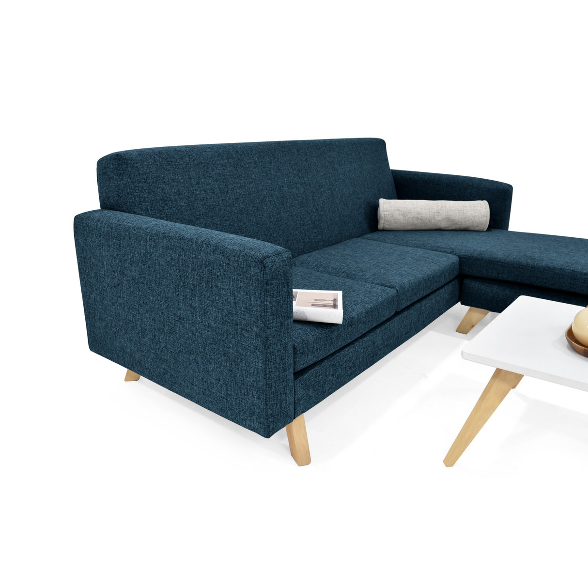 Sala Burdeos Azul y Matiz Natural 192x82cm de Tres Puestos con Apoya Brazos - SOFAS Y POLTRONAS | Bylmo