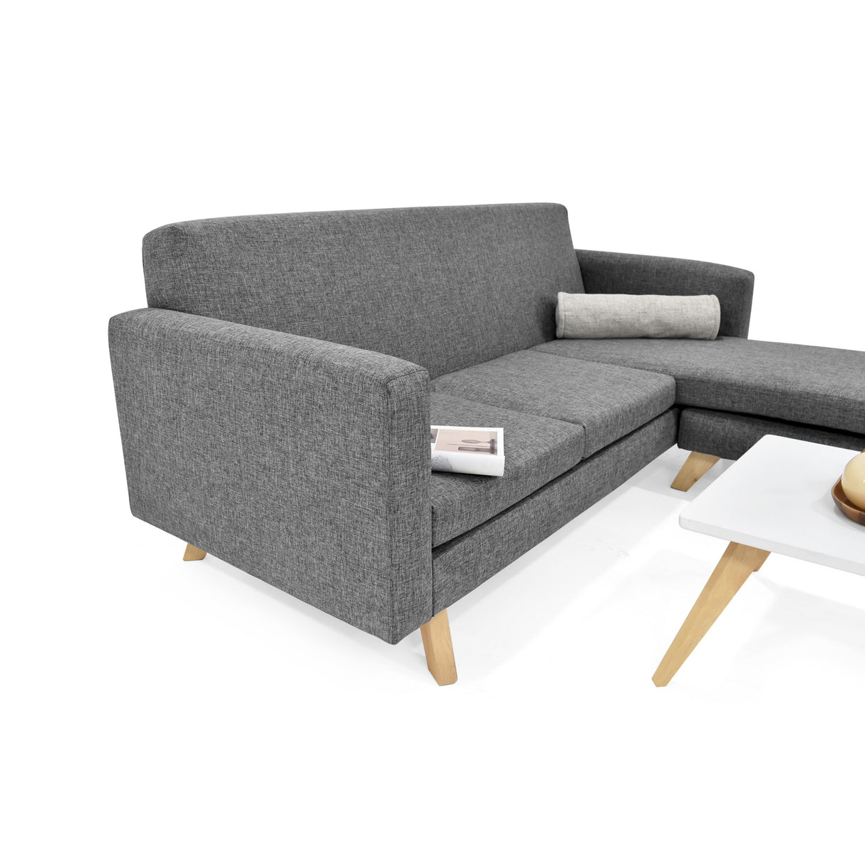 Sala Burdeos Gris y Matiz Natural 192x82cm de Tres Puestos con Apoya Brazos - SOFAS Y POLTRONAS | Bylmo