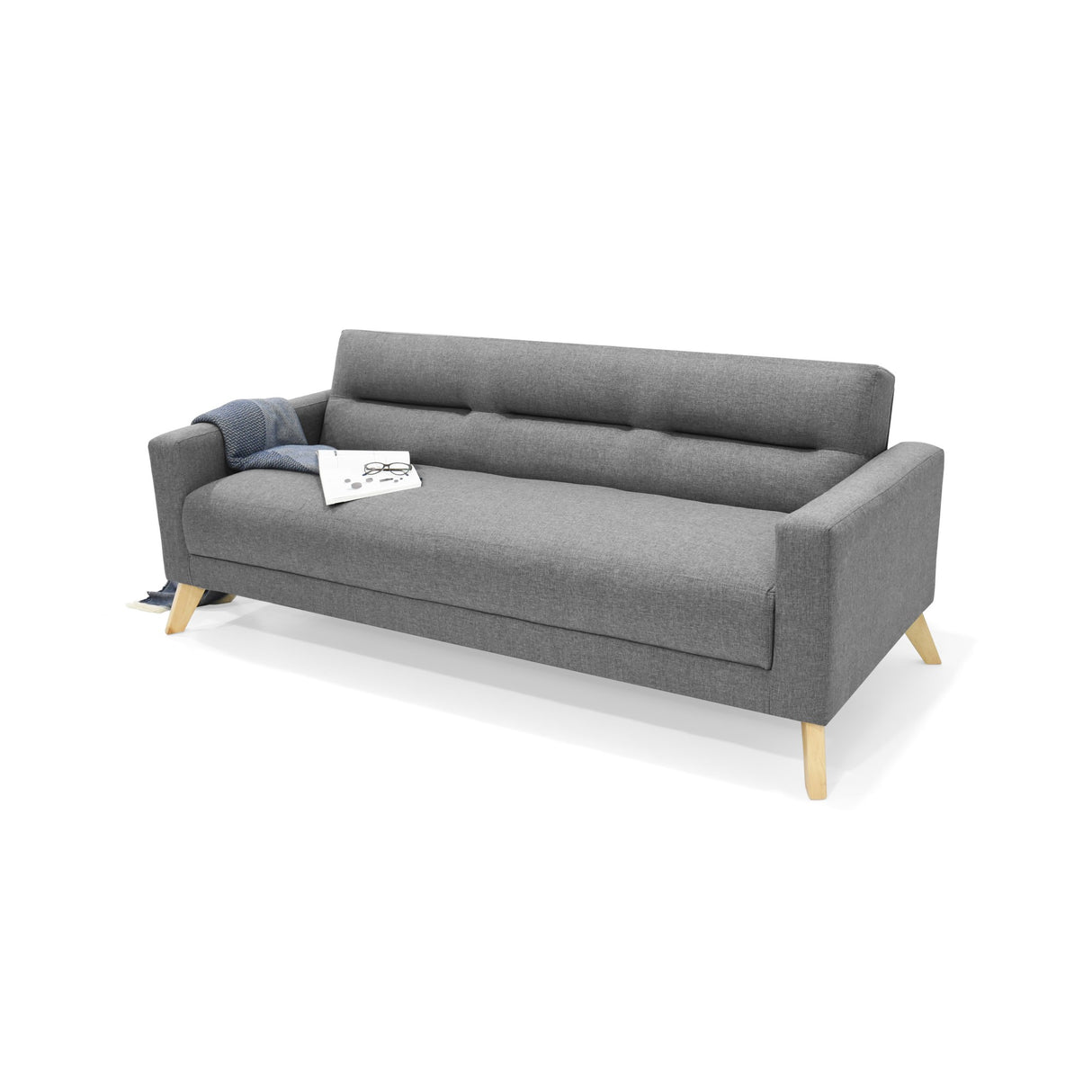 Sofá Cama Sion Gris y Matiz Natural 206x82cm de Tres Puestos Reclinable con Apoya Brazos - SOFAS Y POLTRONAS | Bylmo