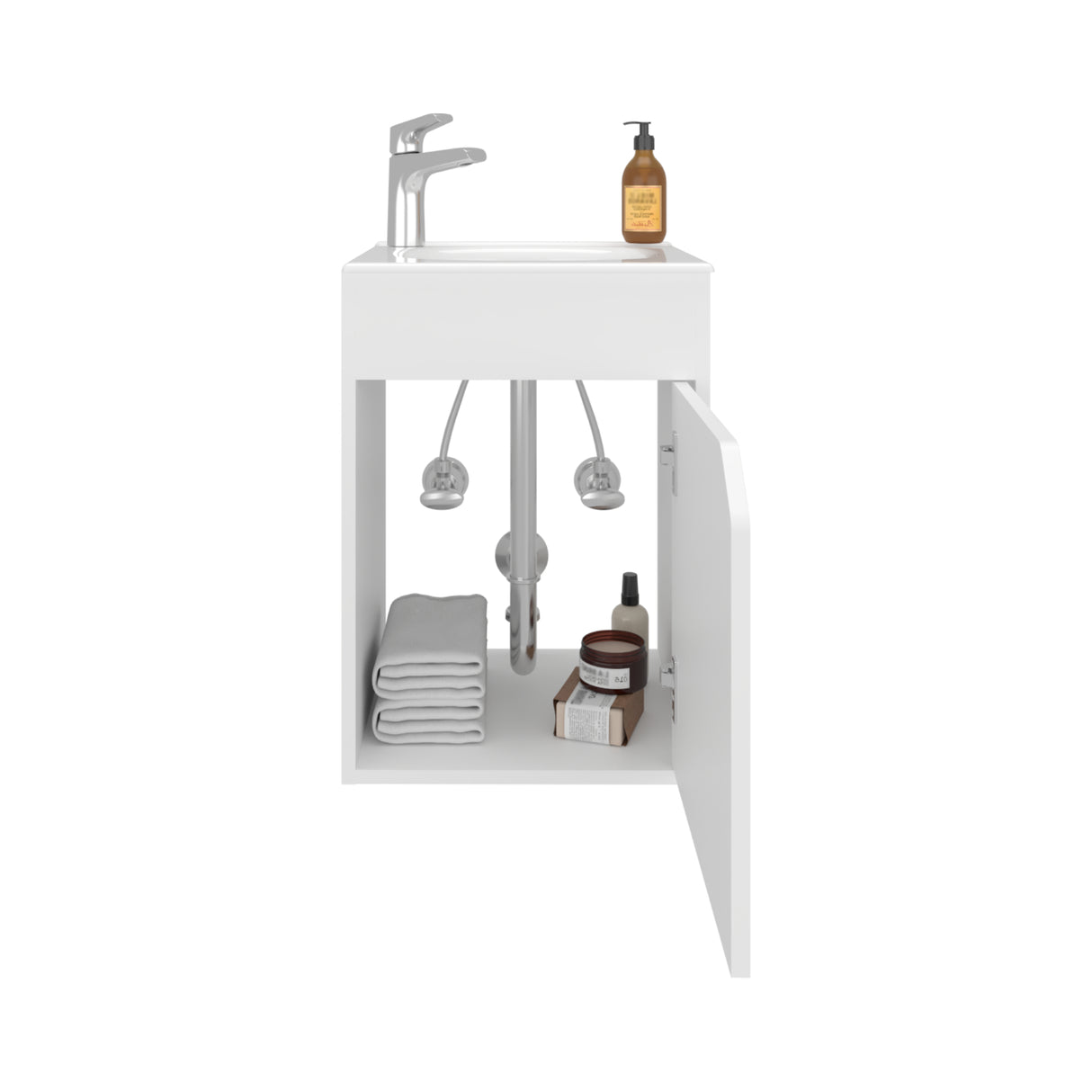 Mueble para Lavamanos Bethel Blanco 39.4x55cm Flotante Individual con Lavamanos de Sobreponer y con Una Puerta - MUEBLES PARA LAVAMANOS | Bylmo