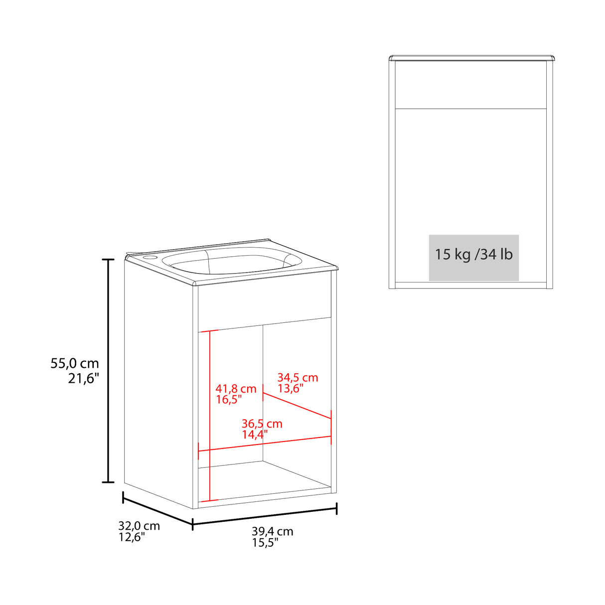 Mueble para Lavamanos Bethel Blanco 39.4x55cm Flotante Individual con Lavamanos de Sobreponer y con Una Puerta - MUEBLES PARA LAVAMANOS | Bylmo