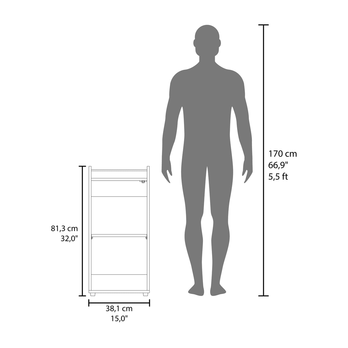 Bar Theba Fresno Europeo 38.1x81.3cm con Dos Compartimientos y con Patas - BARES | Bylmo