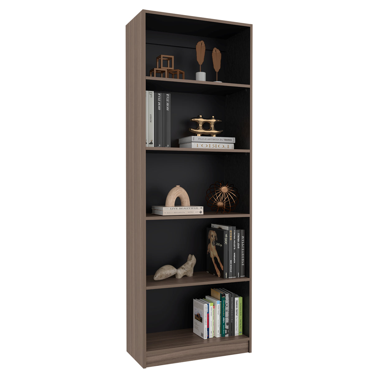 Estantería Home E1 Avellana 62.8x180.6cm Rectangular con Cinco Compartimientos y con Cuatro Entrepaños - BIBLIOTECAS Y ESTANTERIAS | Bylmo