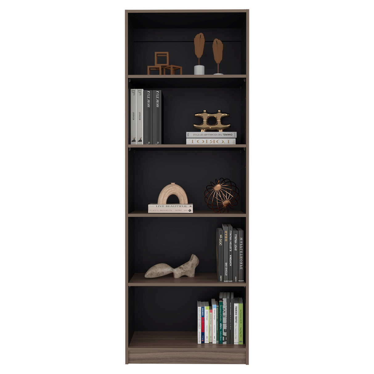 Estantería Home E1 Avellana 62.8x180.6cm Rectangular con Cinco Compartimientos y con Cuatro Entrepaños - BIBLIOTECAS Y ESTANTERIAS | Bylmo
